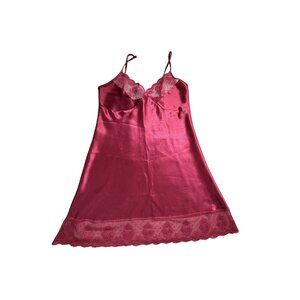 VTG Halston Pink Satin & Lace Chemise Nightgown Women's Medium Babydoll